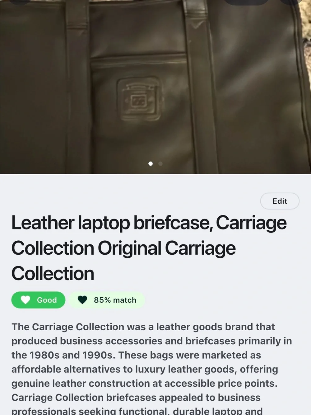Vintage Carriage Collection Black Leather Briefcase with Dual Handles